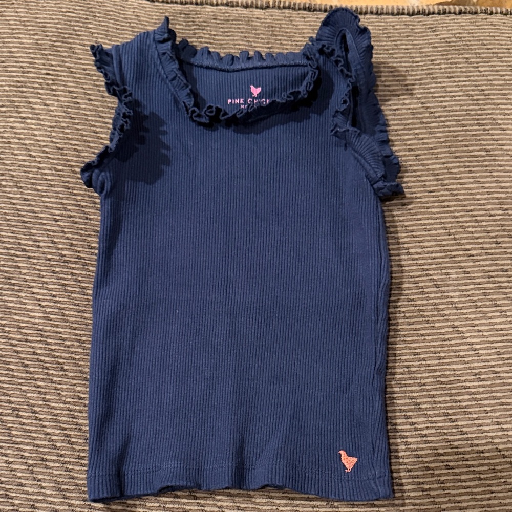 Pink Chicken Navy Ruffle Tank Top